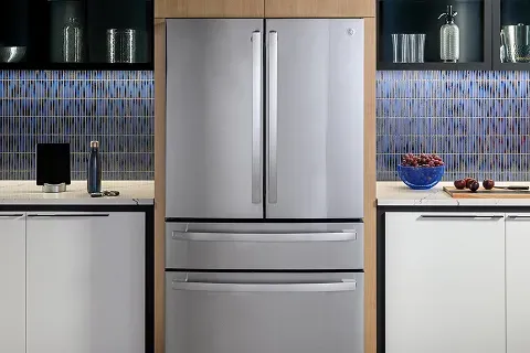 GE Profile PGE29BYTFS Energy Star 4-Door French Door Refrigerator in kitchen display
